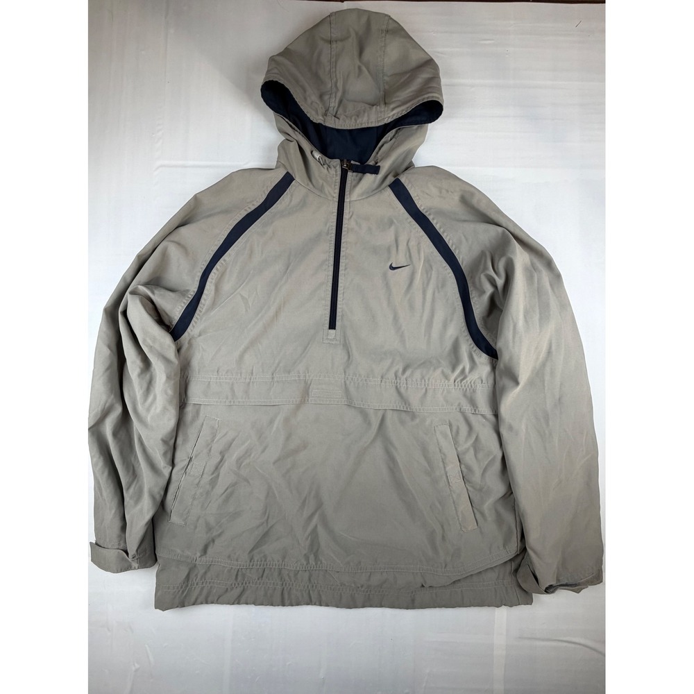 Nike Mens Vintage Anorak Windbreaker Jacket Tan Navy Blue 177292 Medium